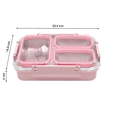 JAYPEE Stainless Steel Inner Exteel Insulated Three Cavity Lunch Box, Lunch Box Suitable for School, Offices and picnics, Microwave Safe Pink, 600 ml (Green)