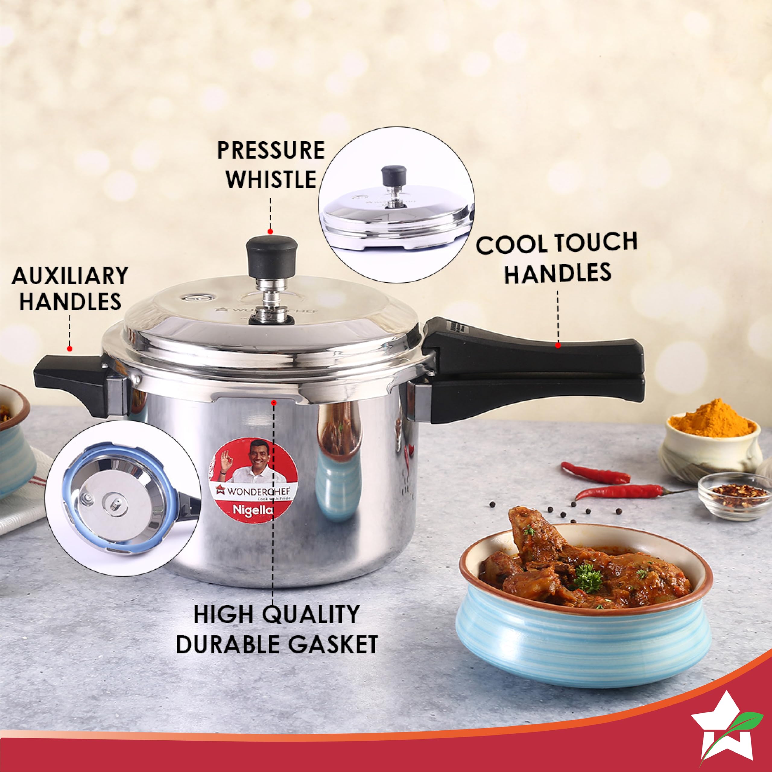 Wonderchef Nigella 5L Tri-Ply Pressure Cooker | Induction Compatible