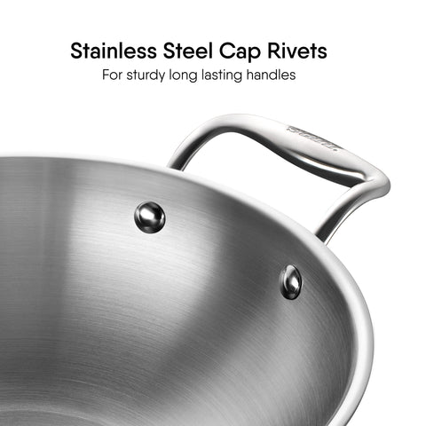 Stahl Artisan Triply 0.8 L, 16 cm Stainless Steel Kadhai with Lid,Kadai for Cooking, Stainless Steel Cookware Triply Kadai, Induction & Gas Stove Compatible