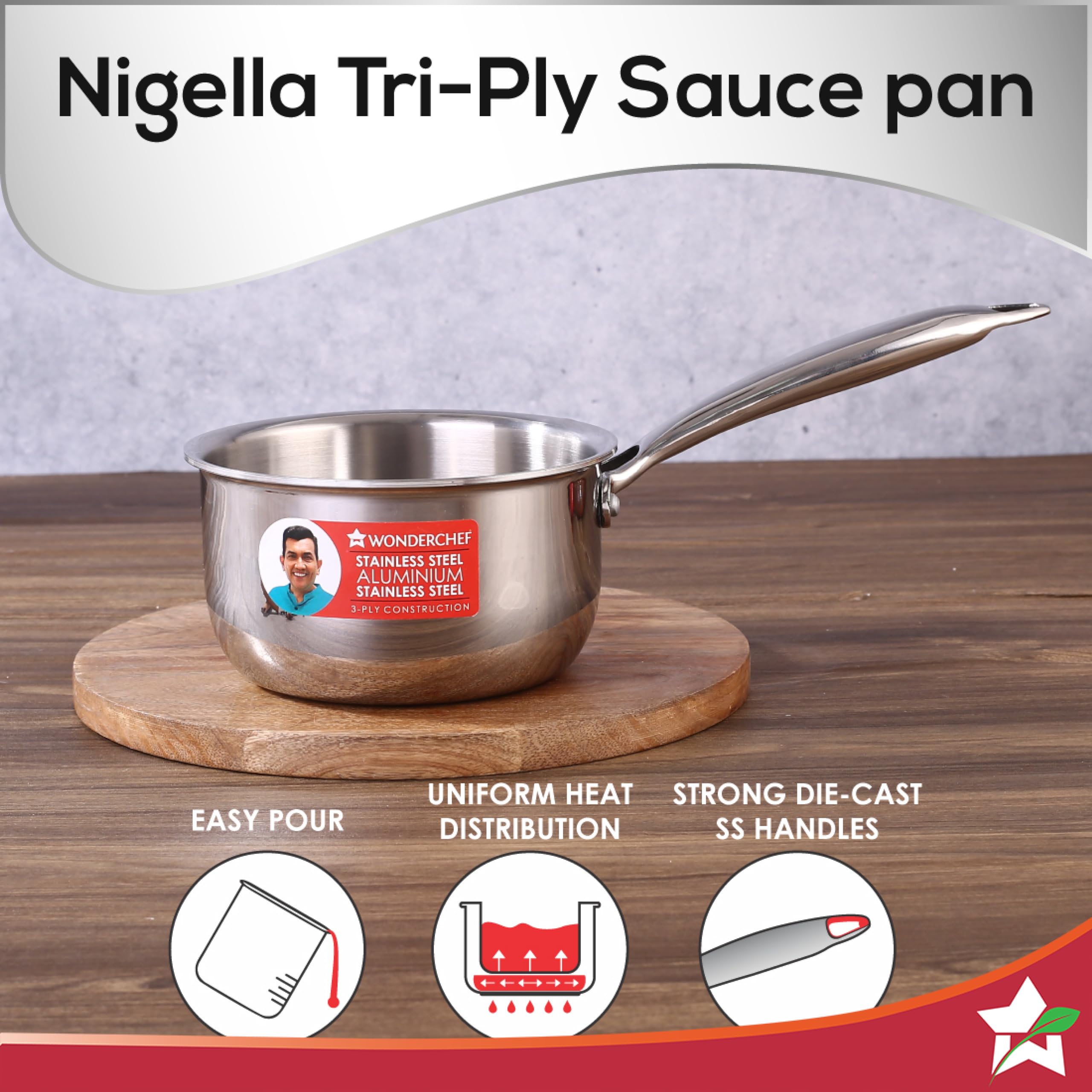 Wonderchef Nigella 16 cm Tri-ply Stainless Steel Saucepan – 1.5 L