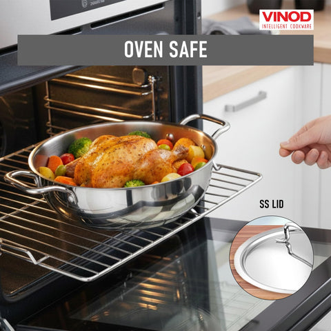 Vinod SAS Pro Platinum Triply Stainless Steel Extra Deep Kadai - 22 cm, 2.5 L | HexaShield Design Stick-Resistant Surface | Metal Spatula Safe | Healthy Cooking | Induction & Gas Base | PFOA Free