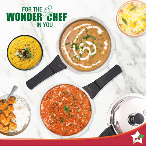 Wonderchef Venice Stainless-steel Pressure Cooker | 2L | Outer Lid | Triply Bottom | Safe Cooking | Compatible with Gas Stove, Induction, Ceramic, and Electric Stoves | ISI Certified | 5-Year Warranty