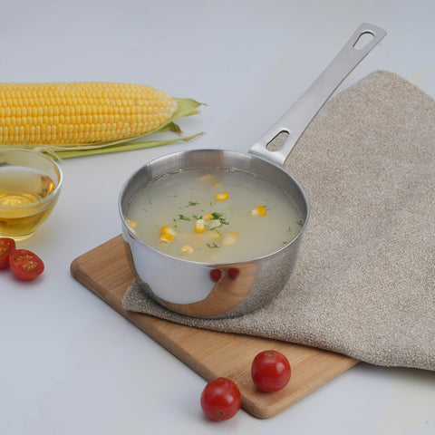 Vinod Platinum Triply Stainless Steel Mini Saucepan - 12cm (600ml), Compact Design, Healthy Cooking, Sturdy and Durable, Ideal for Boiling Milk, Tea, Melting Butter, and Baby Food - 5 Years Warranty