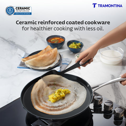 TRAMONTINA Fusao Triply Ceramic-Reinforced Dosa Tawa 30cm | 4mm Thickness Heavy-Gauge Build | Long-Lasting Performance | Perfect for Dosa, Uttapam, Roti & Paratha | All Cooktop Compatible.
