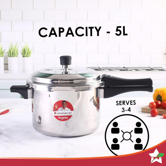 Wonderchef Nigella Tri-Ply Outer Lid Pressure Cooker 5L, 5 Years Warranty