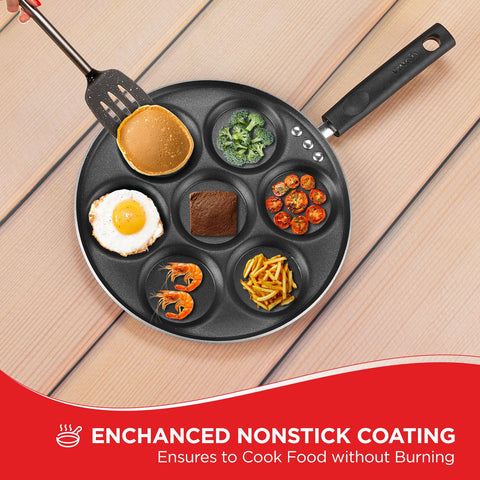 Vinod Zest Stick Free Mini Uttapam Pan with 7 Cavities – Appam Patra for Mini Uthappam, Idli, Pancake | Aluminum Multi Snack Maker | Gas Stove Compatible | Bakelite Handle | 1 Year Warranty