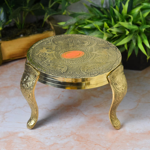 Brass Mukkali Stool | Traditional Pooja Chowki for Ritual Worship and Home Temple Decor