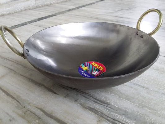 Special Iron Kadai Pan Silver Metal Gray ESP for Dishes (Large)