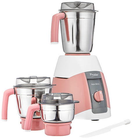 Prestige 550 Watts Stylo V2 Mixer Grinder with 3 Stainless Steel Jar| Ergonomic Design| See-Through Lids|Sturdy Handles| Durable Body| Red & White