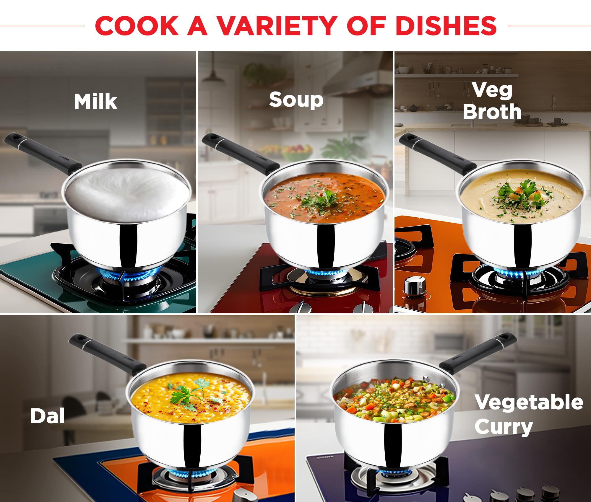 Vinod Tivoli Steel Saucepan - Sandwich Bottom, Induction Ready