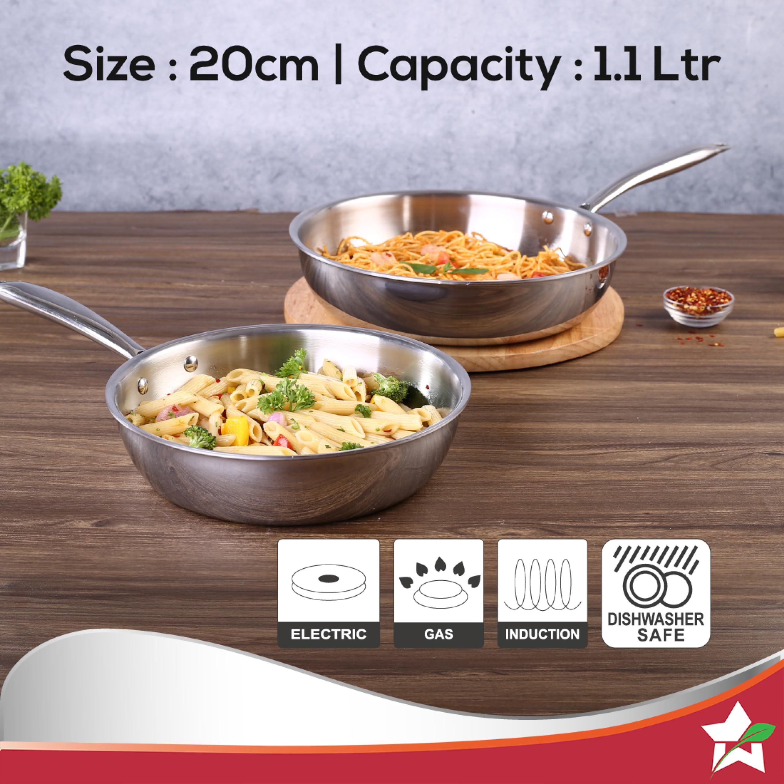 Wonderchef Nigella 20 cm Tri-ply Stainless Steel Fry Pan – 1.1 L