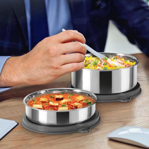 MILTON Expando 3+1 Lunch Box (4 Stainless Steel Container, 200 ml, 320 ml, 320 ml, 500 ml) with Insulated Jacket, Black | Leak & Odour Proof | Food Grade | Easy to Carry | Office | College