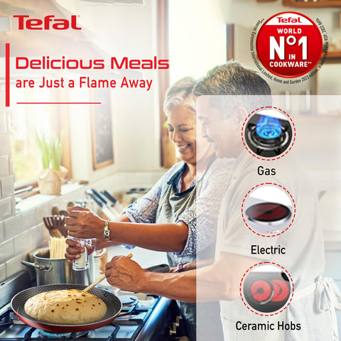 Tefal Simply Chef 30 cm Flat Tawa | Resist Plus Non-Stick Coating | Silicon Non-Slip Handle | Easy Cooking & Cleaning | Two Way Coating | 100% PFOA Safe