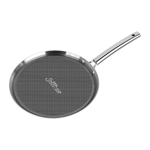 Prizm Honey Comb Triply Stainless Steel Dosa Tawa - 28 cm | Hexa Design | Metal Spoon Friendly | Riveted Handle | Gas, Induction Base |