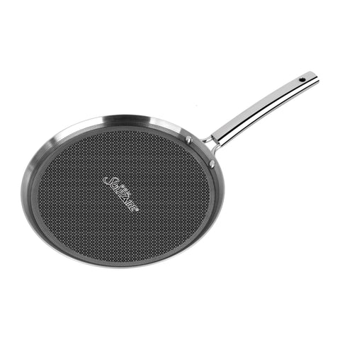 CDM SOLITAIRE Prizm Honey Comb Triply Stainless Steel Dosa Tawa - 28 cm | 2.5 mm Thick | Hexa Design | Metal Spoon Friendly | Riveted Handle | Gas, Induction Base | 5-Year Warranty