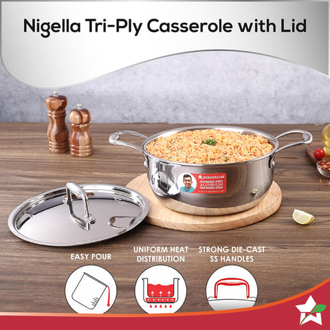 Wonderchef Nigella 20cm Tri-Ply Stainless Steel Casserole | 3L