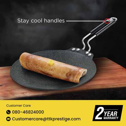 Prestige Durastone Hard Anodised Non-Stick Dosa Tawa 30cm|6 Layers Extra Durable Stone Coating|Stainless Steel Cool Touch Handles|Induction & Gas Compatible|2 Years Warranty