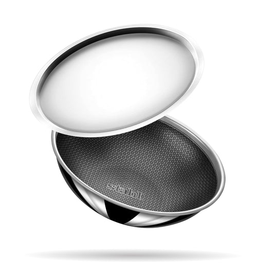 Stahl Artisan Hybrid Triply Non Stick Tasla with Lid, Stainless Steel Kadai/Tasla for Cooking, Triply Kadhai Metal Spatula Friendly, Induction & Gas Stove Compatible, 1.6 L, 20 cm