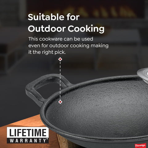 Prestige Cast Iron Cookware Black Appachetty with Glass Lid 20cm|Even Heat Distribution| Scratch Resistant | Gas and Induction Compatible | Heavy Gauge-Lasts for Generations
