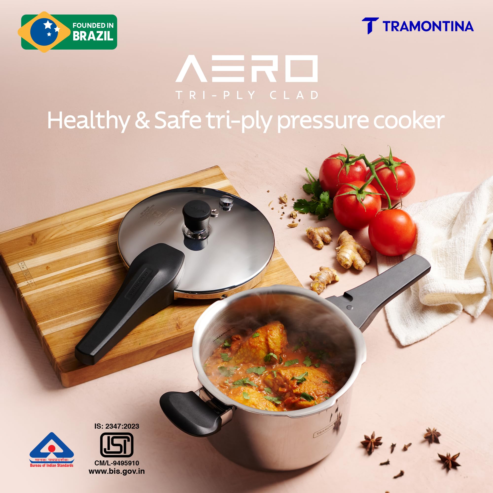 Tramontina Aero Arc 3L Tri-Ply Stainless Steel Pressure Cooker
