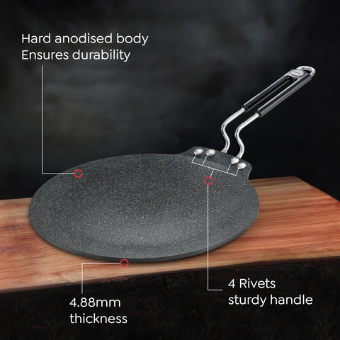 Prestige Durastone Hard Anodised Non-Stick Dosa Tawa 30cm|6 Layers Extra Durable Stone Coating|Stainless Steel Cool Touch Handles|Induction & Gas Compatible|2 Years Warranty