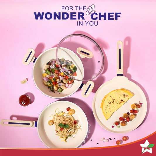 Wonderchef Bellagio 4-Piece Cookware Set – Ceramic, Non-Toxic, Blue