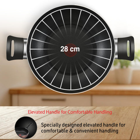 Tefal Day by Day Non-Stick Kadhai/Thermo-Spot Technology/PFOA Free, Titanium Non-Stick Coating / 28 cm/Superior Induction Base/Suitable for All Hob Type/Black / 2 Years of Warranty
