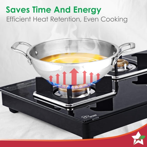 Wonderchef Venice Triply Stainless Steel 3 Pc. Cookware Set | Fry Pan 20cm, Kadhai with Lid 24cm | Non-Toxic | Safe to Use | Uniform Heating | Heavy-Duty Handle | Easy Cleaning | 10-Year Warranty