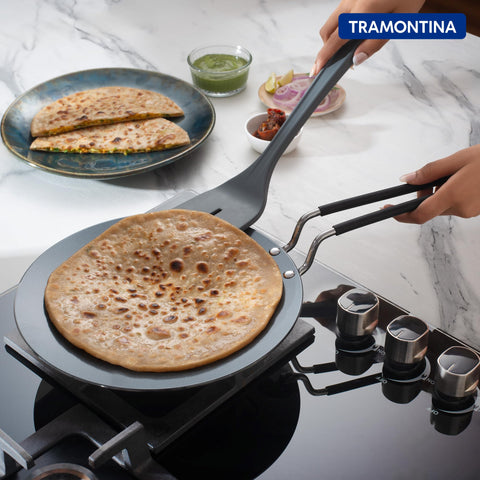 TRAMONTINA FUSAO EX+ 26cm Triply Stainless Steel Ceramic Coated Concave Tawa | Roti Tawa | Tawa for Chapati, Phulka, Paratha | Gas/Induction Compatible Cookware | Stay Cool Handle | 10 Year Warranty*