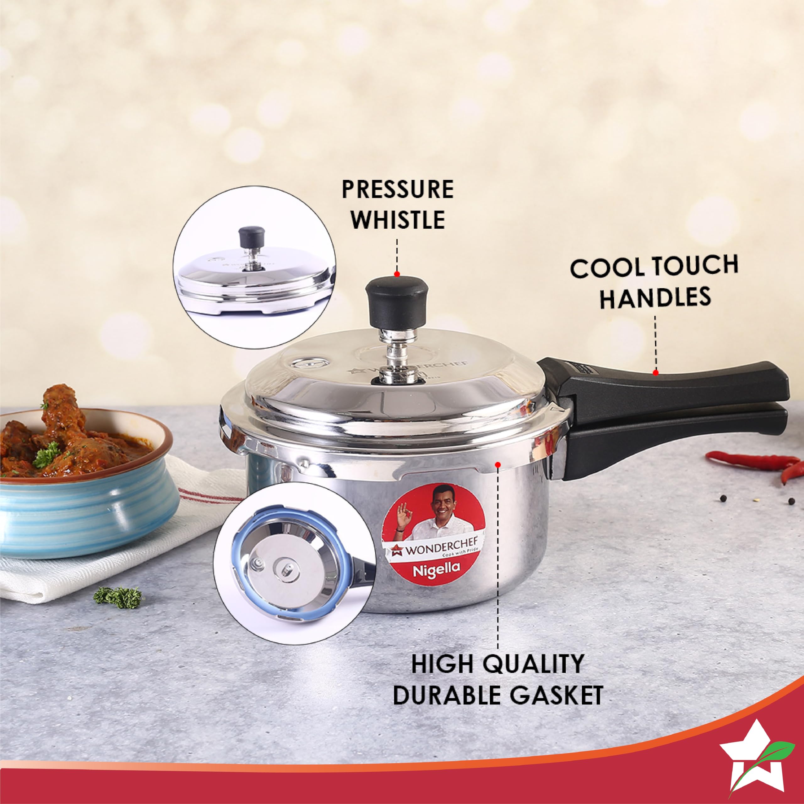 Wonderchef Nigella 2L Tri-Ply Pressure Cooker | Induction Compatible