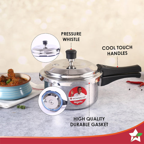 Wonderchef Nigella Tri-Ply Outer Lid Pressure Cooker 2L, 5 Years Warranty