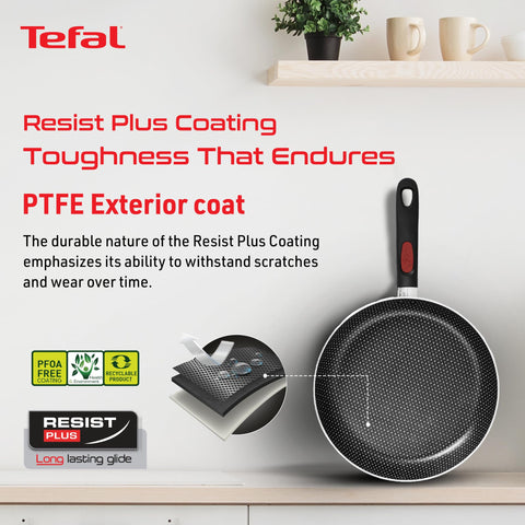 Tefal Simply Chef 28 cm Fry Pan | Resist Plus Non-Stick Coating | Silicon Non-Slip Handle | Easy Cooking & Cleaning | Two Way Coating | 100% Safe Non-Stick Coating (PFOA Safe)