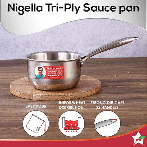 Wonderchef Nigella 18 cm Tri-ply Stainless Steel Saucepan – 2.2 L