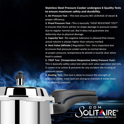 CDM Solitaire Celebration Combo Try-Ply Belly 1.5,3 & 5 Ltr. Pressure Cooker Stainless Steel Outer Lid with Extra 3 Glass Lid, Induction and Gas Base, ISI Certified, 5 Years Warranty