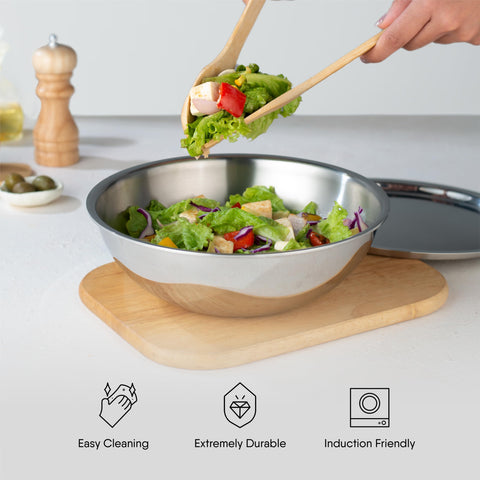 Stahl Artisan Triply Stainless Steel Tasla with Lid, 2.0 L, 22 cm, Kadai Induction Base, Kadhai Without Handle, Induction & Gas Stove Compatible