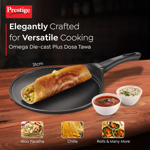 Prestige Omega Die-Cast Plus Aluminium Non-Stick Tawa 31 Cm, Black