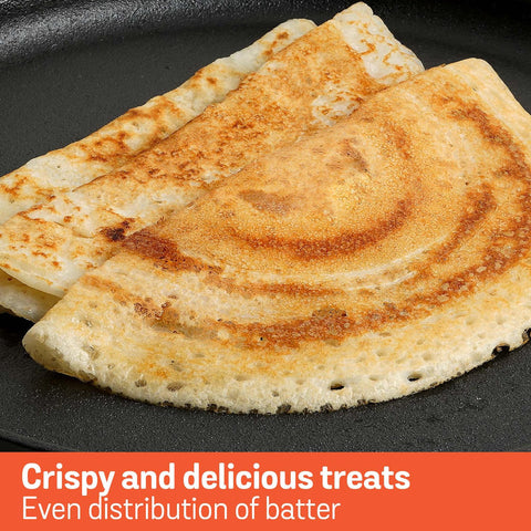 Meyer Pre-Seasoned Cast Iron Flat Dosa, Roti, Chapati Tawa Pan with Stick Handle, Dosa Kallu, Iron Tawa Big Size, Gas and Induction Compatible | 28cm, Black