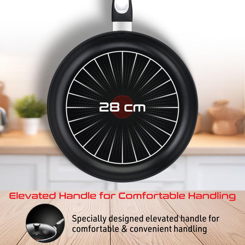 Tefal Cook & Savour Non-Stick Fry Pan with Glass Lid/Thermo-Spot Technology/Titanium Non-Stick Coating/28 cm/Superior Induction Base/Suitable for All Hob Type/Black/2 Years of Warranty