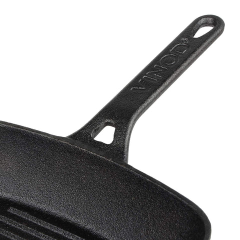 Vinod Legacy Pre Seasoned Cast Iron Grill Pan - 24 cm | Naturally Non Stick Loha Barbeque/Tandoor Grill Pan | 100% Pure | Easy Pour Spout | Toxin Free | Safety Sleeve