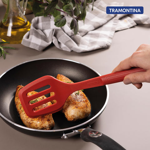 Tramontina Softta Slotted Spatula – Red Silicone Turner for Cooking, Frying & Flipping – Heat Resistant up to 210°C, Safe for Nonstick & Ceramic Cookware