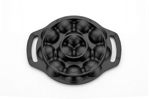 VARUDI Cast Iron Pre-Seasoned Paniyaram Appam Pan, Ponganalu Pan, Chatti Appam Maker, 12 Cavity, Black, 8 Inch Diameter