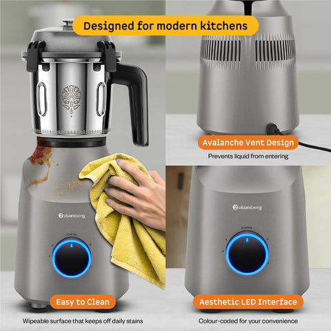 Atomberg Tavi Mixer Grinder 110V | Unique Coarse Mode for Silbatta-Like Texture | Intelligent 600W Motor | 4 Jars Including Chopper Jar | Hands-Free Operation (Matte Sand Grey)