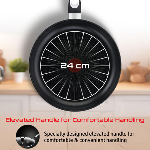 Tefal Cook & Savour Non-Stick Fry Pan with Glass Lid/Thermo-Spot Technology/Titanium Non-Stick Coating / 24 cm/Superior Induction Base/Suitable for All Hob Type/Black / 2 Years of Warranty