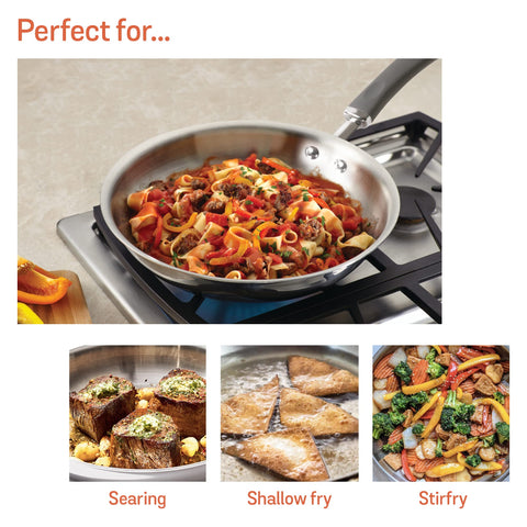 Meyer Trivantage Nickel Free Stainless Steel Triply Frypan | Steel Pan for Cooking | Fry pan Tri ply with Heavy Bottom | Gas and Induction Base, 20cm/ 1.08 Litre, Silver