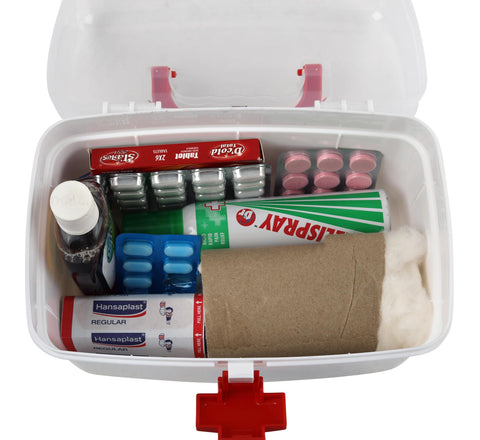 Cello Medico First Aid Box Plastic | Tight Lock Mechanism With Convenient Handle | Multi-Purpose Box Suitable For Storing Medicines, Bandages, Ointments, & Medical tools | White & Red