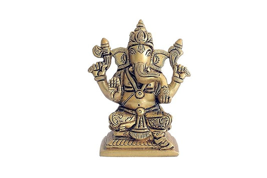 Traditional Ganesh God Brass Idol || Height 10.2c - Length 6cm - Width 5.5cm