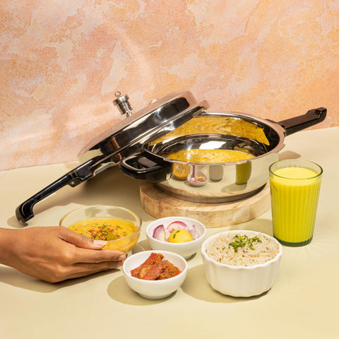 Vinod Stainless Steel Pressure Cooker 6 Litres | Also use as Deep Fry pan | Sandwich Bottom | Induction and Gas Stove Friendly | 2 Years Warranty | ISI and CE certified | Silver