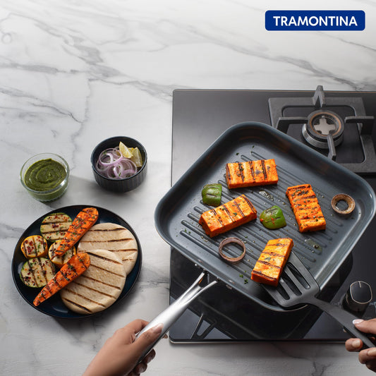 Tramontina FUSAO EX+ 26cm Triply Stainless Steel Ceramic Coated Grill Pan | Pan for Grilling, Searing, Barbeque | Tandoori Pan/Grill | Gas/Induction Cookware | Stay Cool Handle | 10 Year Warranty*