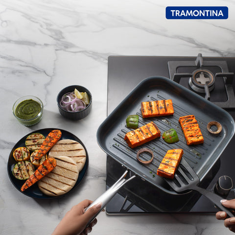 Tramontina FUSAO EX+ 26cm Triply Stainless Steel Ceramic Coated Grill Pan | Pan for Grilling, Searing, Barbeque | Tandoori Pan/Grill | Gas/Induction Cookware | Stay Cool Handle | 10 Year Warranty*