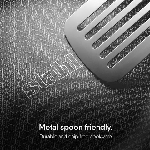 Stahl Artisan Hybrid 2 L, 24 cm Triply Frying Pan with Lid | Induction & Gas Stove Compatible | Honeycomb Non Stick Fry Pan, Metal Spoon Friendly